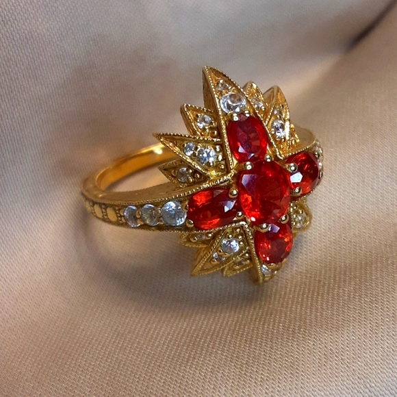 925 Genuine Red Fire Sapphire and White Natural Zircons....